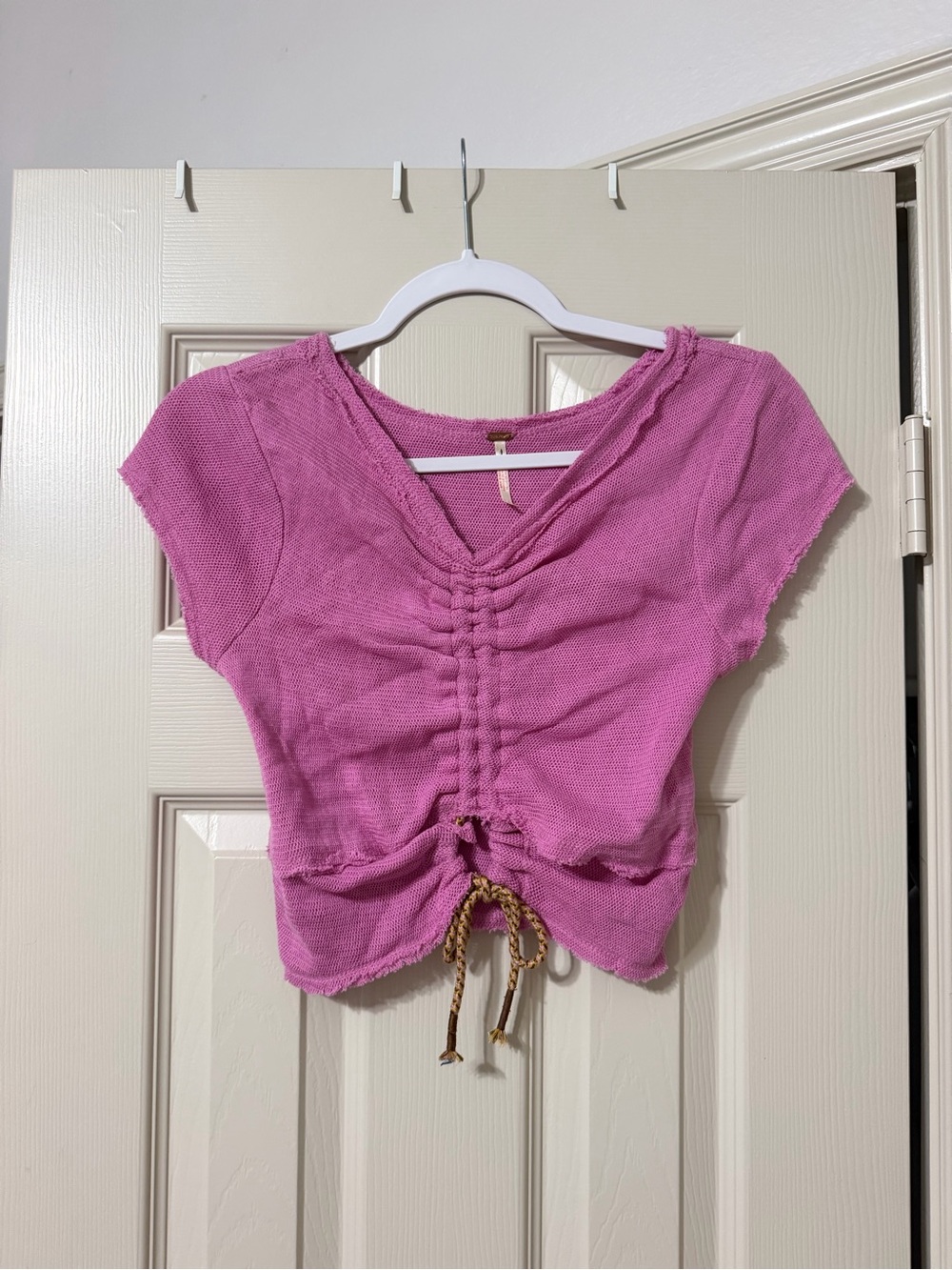 Free People Women’s Pink Ruched V-Neck Crop Top